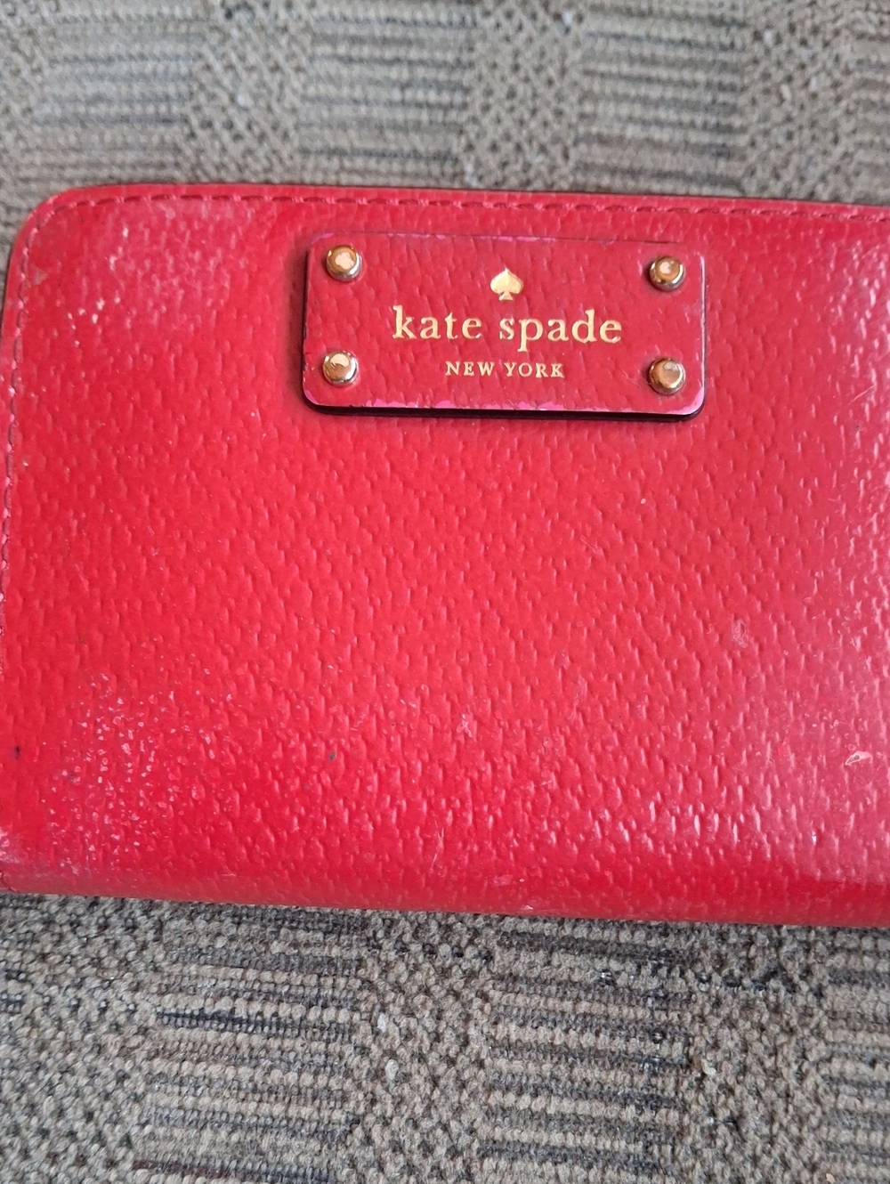 kate spade Red Textured Leather Zip Card Holder with Gold Logo